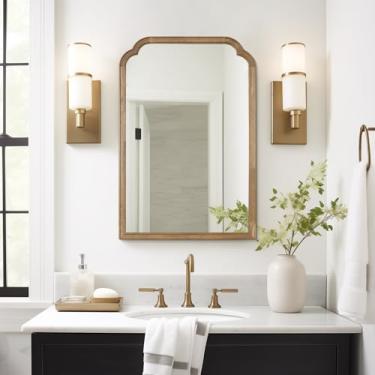 Imagem de WallBeyond Espelhos de banheiro de madeira para montagem na parede, espelhos de parede com moldura de madeira rústica de 61 cm x 91 cm, decorativos para sala de estar ou quarto, cor de mel