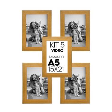 Imagem de Kit 5 Porta Retrato 15x21 Moldura Premium C/Vidro Comum (Natural)