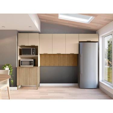 Imagem de Cozinha Compacta Kits Paraná Glam 8 Portas Pés Reguláveis Painel Ripado Freijó Vanilla