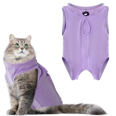 Imagem de LIEVUIKEN Terno de recuperação de gatos anti-lamber, traje de recuperação de cirurgia para gatos fêmeas macacão gatinho após esterilização, alternativa cone de vergonha, roupas cirúrgicas pós-cirurgia