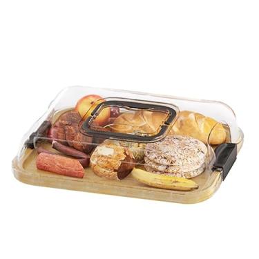 Imagem de JEPISADI Tábua de queijo de bambu com tampa - Bandeja compacta de lanche de 30 cm para uso diário