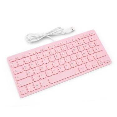 Imagem de VBESTLIFE Teclado Com Fio, Teclado Silencioso 78 Teclas USB Com Almofadas Anti -slip a pé, para Jogos de Tipagem de Trabalho, Roseate (Versão alemã)