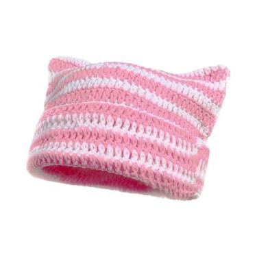 Imagem de Gorro Feminino De Inverno Listrado Com Orelhas De Gato, Estilo Coreano