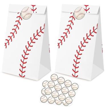 Imagem de Fowecelt 24 pacotes de sacolas de presente de beisebol, salgadinhos de beisebol, doces, papel com 24 adesivos para crianças, meninos, meninas, lembrancinhas de festa de aniversário, clool de chá de