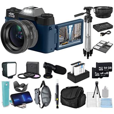Imagem de eDealz Kit De Câmera Digital 4K 56Mp Para Fotografia, Vlogs E Youtube Com Tela Flip, Wi-Fi, Lente Grande Angular, Filtros, 2 Cartões Micro Sd 64 Gb, Tripé 50", Case, Leitor Cartão, Microfone, Led Mu