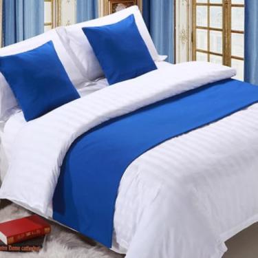 Imagem de Cachecol de corredor de cama de hotel, colchas de cor sólida, cobertas, lenços, protetor de lenços, capa protetora para quarto, hotel, decoração, Queen King, toalha de cama azul-7||50 x 240 cm para
