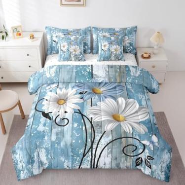 Imagem de Jogo de cama king size com estampa floral rústica de casa de fazenda, flores silvestres, decoração de quarto de fazenda e flores silvestres com edredom