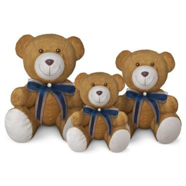 Imagem de Trio De Ursinhos De Pelúcia Articulado Decoração Com Laço 15, 20 e 25c