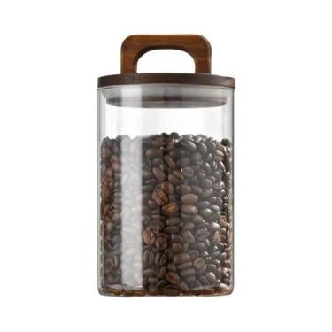 Imagem de Pote De Vidro Com Tampa De Madeira Hermética Para Armazenamento De Ali