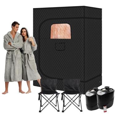 Imagem de WaldWander Caixa de sauna, sauna a vapor portátil para casa, barraca de sauna para relaxamento, desintoxicação com vaporizador de 3L 1500W, cadeira dobrável, controle remoto, tapete (2,95 x 4,43 x