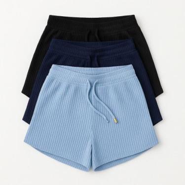 Imagem de kit 3 Shorts Canelado Confortavel Plus Size Bermudinha Moda Praia G1 a