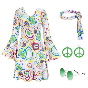 Imagem de Zhitunemi Roupas de discoteca dos anos 70 para mulheres: fantasia hippie feminina vestido de discoteca anos 60 vestidos descolados para festa de Halloween cosplay 33031 branco-P