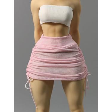Imagem de ATSTORYTIDE 1/6 Ratio of Women's Clothing，Drawstring Waist Skirt, Sexy Women's Short Skirt (Pink)