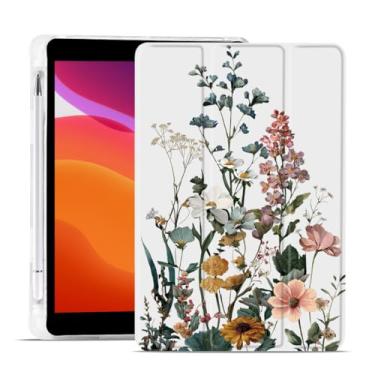 Imagem de MAYCARI Capa de arbustos de flores para iPad de 10,2 polegadas 2021/2020/2019 com suporte para lápis, padrão original para iPad 9ª/8ª/7ª geração, capa protetora traseira de TPU macio, capa fina