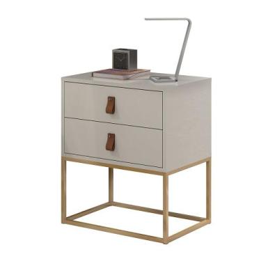 Imagem de Mesa Cabeceira Para Quarto Estilo Industrial 2 Gavetas Off White Pés d