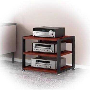 Imagem de Suporte Av Moderno Gabinete De Componentes Estéreo 3/4/5 Camadas Pequeno Suporte De Áudio Aberto Para Tv Para Jogos Torre De Áudio Para Escritório Em Casa Áudio Vídeo Tea, Teak, 3 Tier-50X40X48.5CM