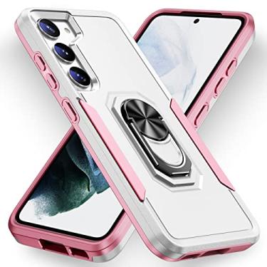 Imagem de SORAKA Capa para Samsung Galaxy S23 Plus com suporte de anel e placa de metal capa rígida de policarbonato macio TPU bumper Slim fit capa protetora à prova de choque anti-impressão digital