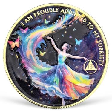 Imagem de Moeda de sobriedade de 13 anos feminina poder AA moeda colorida recuperação AA NA chips e medalhões comemorando 1-15 anos símbolo limpo e sóbrio narcóticos alcoólicos presentes anônimos para mulheres