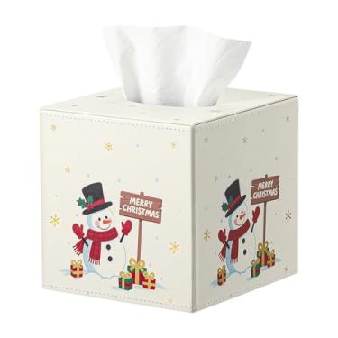 Imagem de Luxspire Capa de caixa de lenços de Natal, capa quadrada de 14 cm com fecho magnético, suporte de caixa de lenços decoração de Natal para sala de estar, quarto, bancada, carros, hotéis, boneco de neve