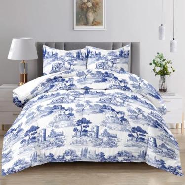 Imagem de Raphus cucullatus Conjunto de edredom rústica, tamanho Queen, casa de fazenda, azul, cama rústica de fazenda, edredom boêmio, decoração de quarto