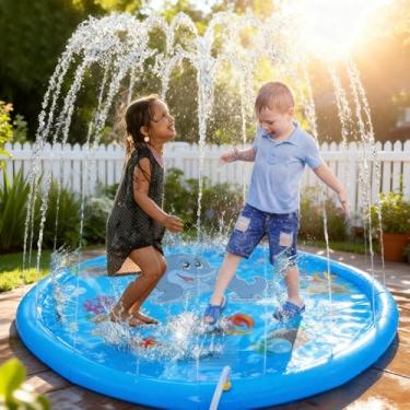Imagem de Sprinkler Splash Pad Infantil Brinquedo Piscina Chafariz 170cm (Tema Marinho), Ideal para Festas de Aniversário, Verão e Praia.