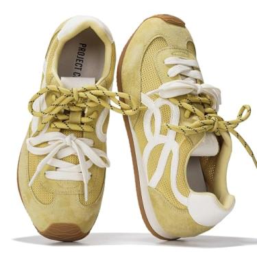 Imagem de Project Cloud Tênis feminino Barefoot Shoes – Tênis feminino com cadarço de espuma viscoelástica – leve e antiderrapante – Tênis feminino moderno para o dia todo 2025 (baixo), Amarelo claro, 36