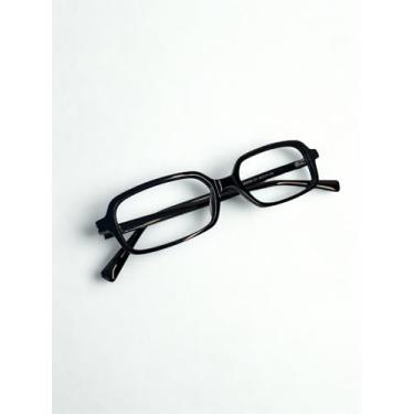 Imagem de Armação de Óculos Retangular, Acetato Premium, Preto, Design Clássico, 52x32mm, Dobradiças Precisas, Compatível com Lentes de Grau