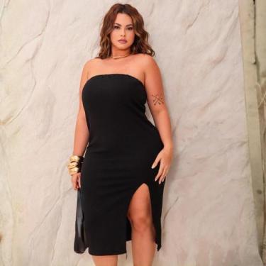 Imagem de Vestido Curto Plus Size Justo Com Fenda Premium Sexy Noite Balada Sem 