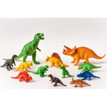 Imagem de Mini Dinossauros de Plástico Coloridos para Crianças, Kit com 12 Peças, Brinquedo Educativo com T-Rex, Tricerátops e Outros Dinossauros Jurássicos