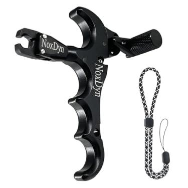 Imagem de NoxDyn Liberação de arco com corda de laço D, liberação de arco composto para tiro com arco e flecha, liberação de polegar rotativa de 360° para acessórios de tiro com arco (preto)