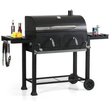 Imagem de Churrasqueira a Carvão Grande com Termostato 2 Compartimentos para Carvão e Mesas Laterais, CAPTIVA DESIGNS, Preto