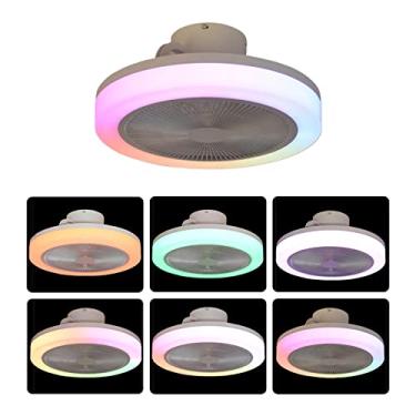 Imagem de Ventiladores de teto RGB com luzes e alto-falante remoto APP Ventilador de teto com lâmpada de cor variável LED Ventilador de teto com música regulável Lustre de 6 velocidades reversível par