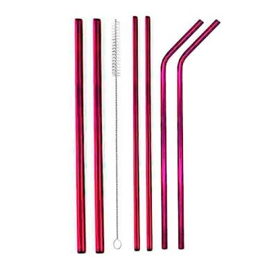 Imagem de Kit Família com 6 Canudos de Inox Reutilizáveis + 2 Escovas de Limpeza – Canudos 8mm para Shake, Sucos e Smoothies (Roxo)