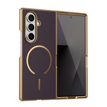 Imagem de GANGANPRO Capa protetora magnética para Samsung Galaxy Z Fold6 5G, proteção de dobradiça integrada e protetor de tela frontal, capa protetora completa robusta, roxo