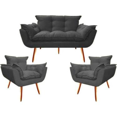 Imagem de 2 Poltronas e Namoradeira Opala Decorativa Reforçada Suede - JMDECOR, 