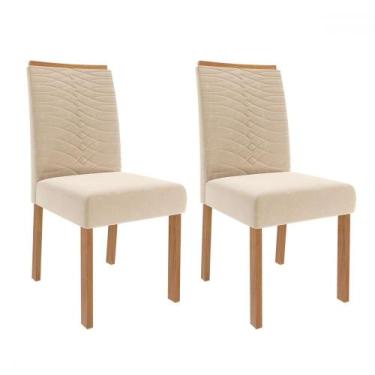 Imagem de Cadeiras Kit 2 Cadeiras Clarice Wood Suede Madeira/Nude - Cimol, Bege 