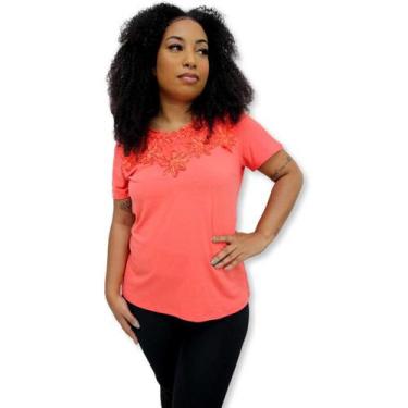 Imagem de Blusa Malha Viscolycra Manga Curta Com Renda No Busto - Sarat Moda Ind