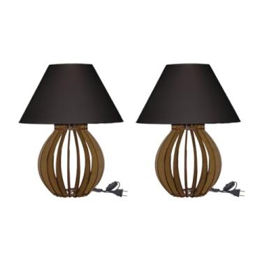 Imagem de Luminária de Mesa em Madeira com Base Gota - Soquete E27 Bivolt - Conjunto 2 Unidades para Quarto e Sala(PRETO)