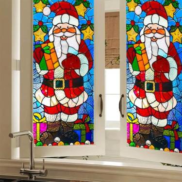 Imagem de HOMETITUTE Película de Papai Noel com presentes para janela 17,7 x 39,3 polegadas vitral aderente estática Natal privacidade decalque de vidro fosco adesivo decorativo de janela para decoração de casa