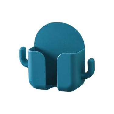 Imagem de 1 peça de suporte multifuncional montado na parede - perfurador - armazenamento gratuito para telefones e controles remotos (azul)
