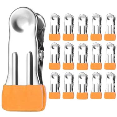 Imagem de Cabides resistentes, pacote com 15, clipes de metal de 5 cm, prendedores de roupa para secagem de fotos, varal de roupa, clipes de saco para alimentos, cozinha, aço inoxidável com borracha, dourado