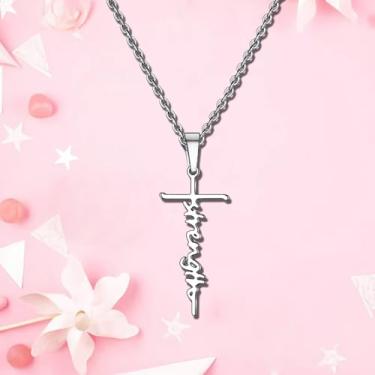 Imagem de Colar com pingente de cruz de fé para mulheres, homens, presente religioso, joia cristã, colar inspirador para mulheres, colares Hope, One Size, Aço inoxidável, Sem Pedra Preciosa