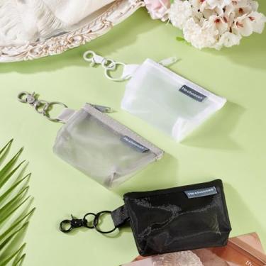 Imagem de 3 peças, 3 cores, retângulo, nylon, malha, zíper, carteiras, mini porta-moedas, bolsa de armazenamento de malha de nylon, com fecho giratório de liga para batom, chave espelhada pequena de 20 a 21 mm