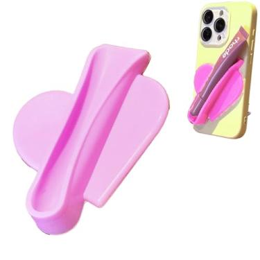 Imagem de Rookii Capa de telefone com suporte de brilho labial em formato de coração, capa de telefone com suporte de batom. Suporte de silicone para brilho labial, protetor labial adesivo para iPhone e Android