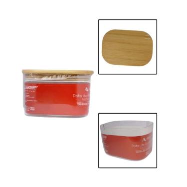 Imagem de Pote Vidro Borossilicato 1000Ml Retangular Tampa Bambu