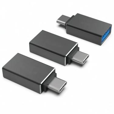 Imagem de Adaptador USB C para USB 3.0, pacote com 3 adaptadores USB C para um macho para fêmea, compatível com MacBook 2018 2017 2016, Samsung Galaxy Note 8, Galaxy S8 S8+S9, Google Pixel, Nexus, preto
