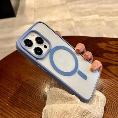 Imagem de Capa acrílica cinza titânio para iphone 15 14 13 12 11 15 pro max plus capa transparente de carga sem fio, azul de pico distante, para iphone 15 pro