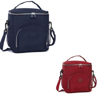 Imagem de 2 Bolsas Térmicas De Mão Com Alça Ajustavel Para Marmita Lancheira Impermeável azul-ver