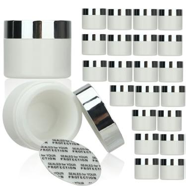 Imagem de COSIDEA 24 frascos de bálsamo labial de plástico redondo vazio de 5 g pote branco para refil de creme com tampa prateada e almofada autovedante