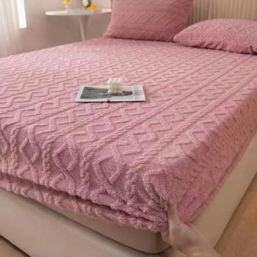 Imagem de Capa de colchão, protetor de colchão luxuoso, veludo, elástico, lençol com elástico, capa de colchão espesso, macio e respirável, cama queen size - rosa | | 150 x 200 cm (apenas capa de colchão)